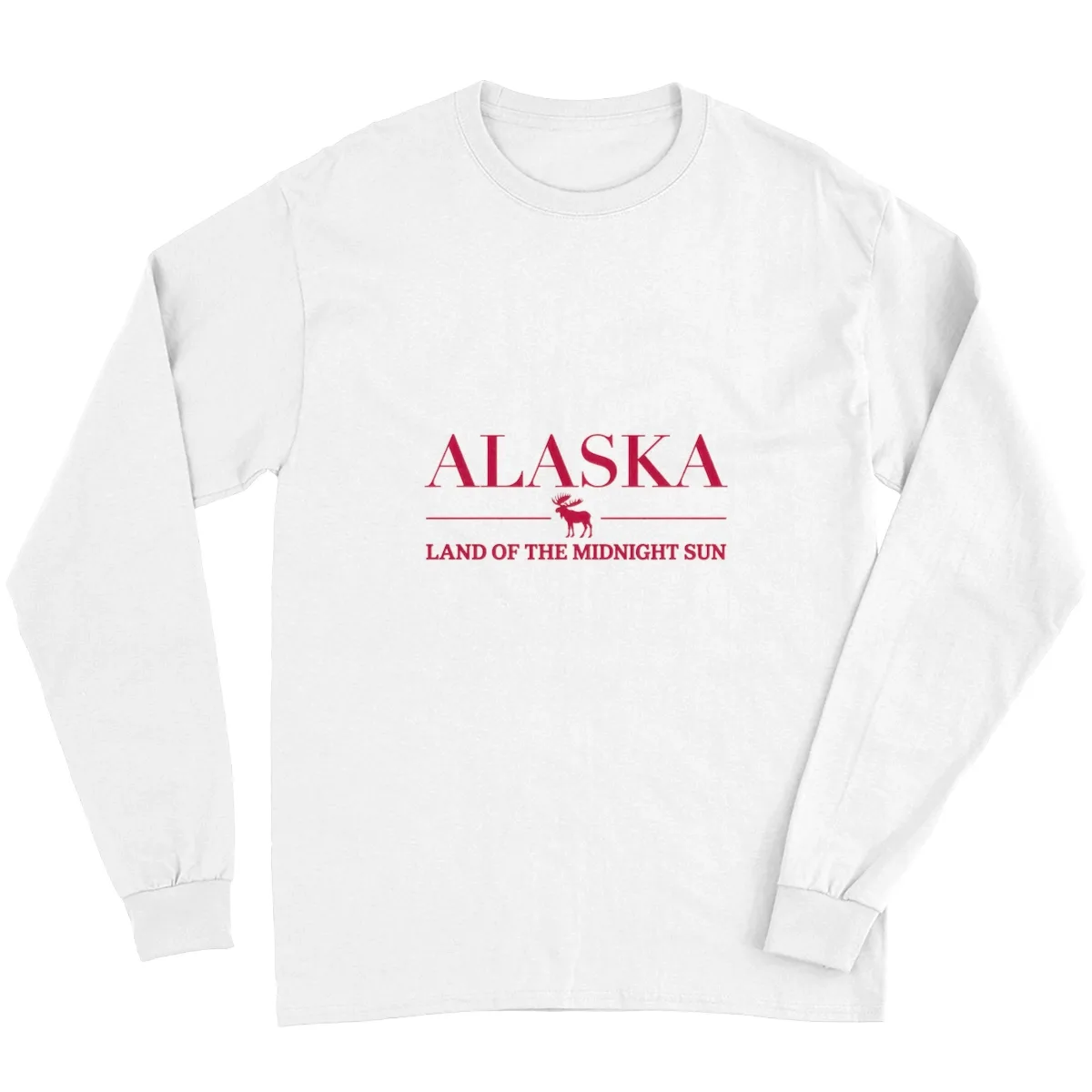 Alaska Land of the Midnight Sun Vintage Moose Graphic – Northern Wilderness Design Long Sleeve Tee