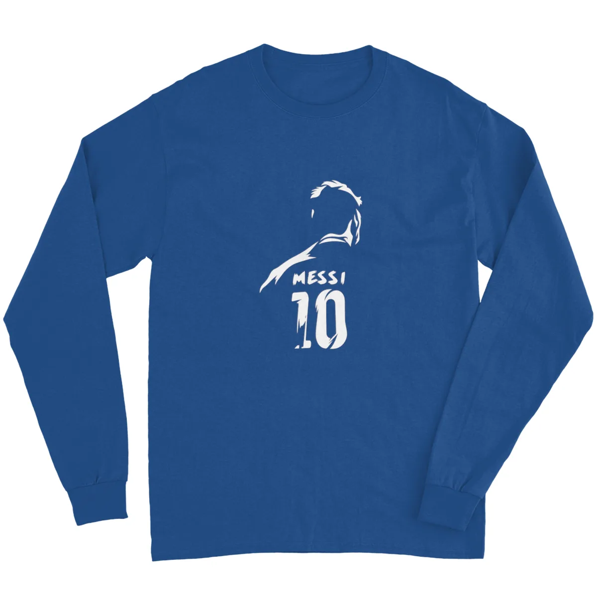 Lionel Messi Number 10 Football Legend Silhouette Graphic for Soccer Fans and Argentina Supporters Long Sleeve Tee