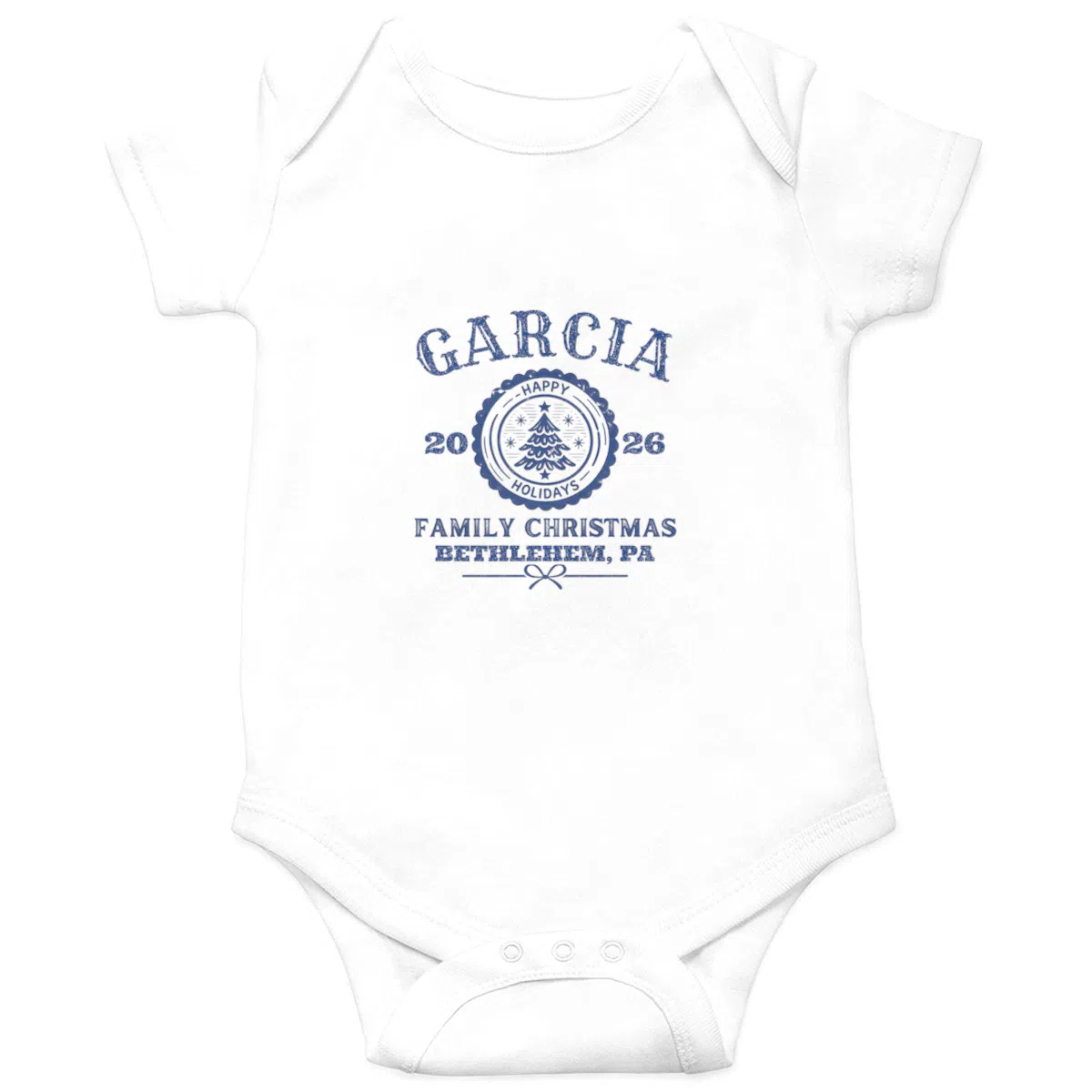 Family Christmas Vintage Emblem Baby Onesie – Custom Last Name, Year & Hometown
